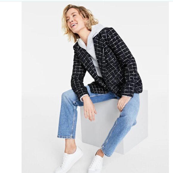 NWOT On 34th Women's Metallic Plaid Tweed Blazer Black SZ-18W - Picture 4 of 12